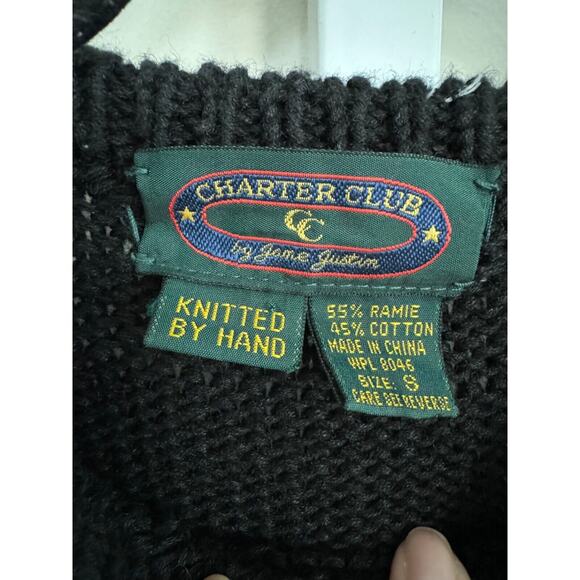 Vintage 90s Charter Club Teddy Bear w/ Chrismast Tree Sweater Size S Hand Knit - Picture 7 of 8